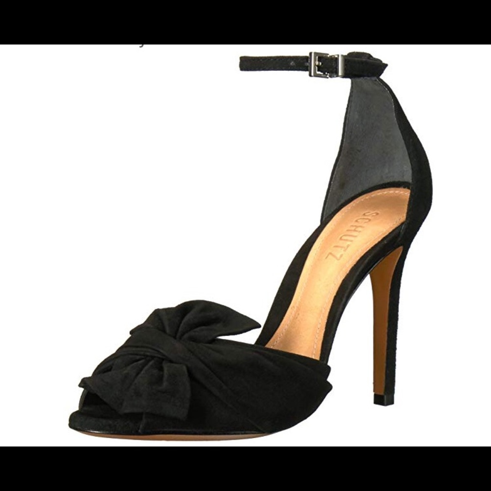 Schutz Black Suede Peep Toe Heels